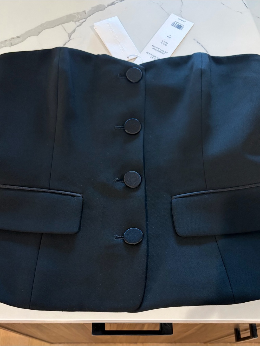 Veronica Beard Black Strapless Button-Front Coat